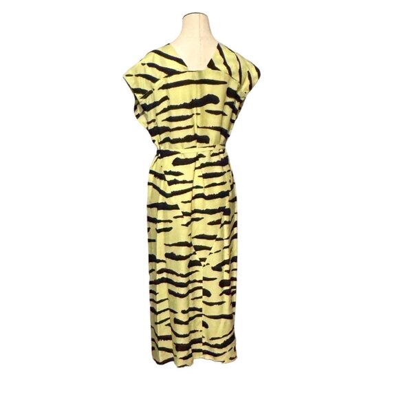 Christian Wijnants Womens V-Neck Lime with Wild Stripes Zebra Print Dress Size 4 - Picture 2 of 11